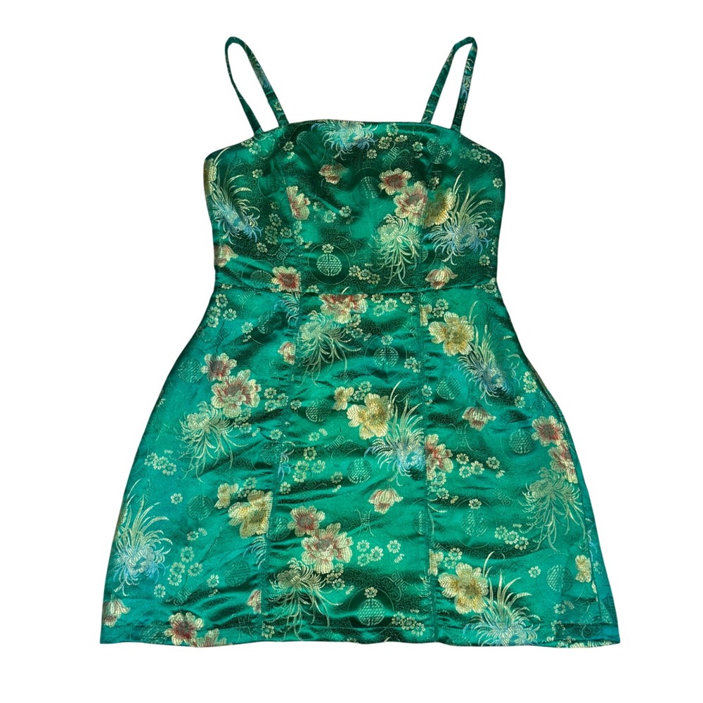 Urban Outfitters Green Jacquard Floral Mini Dress Emerald Gold Sleeveless Large